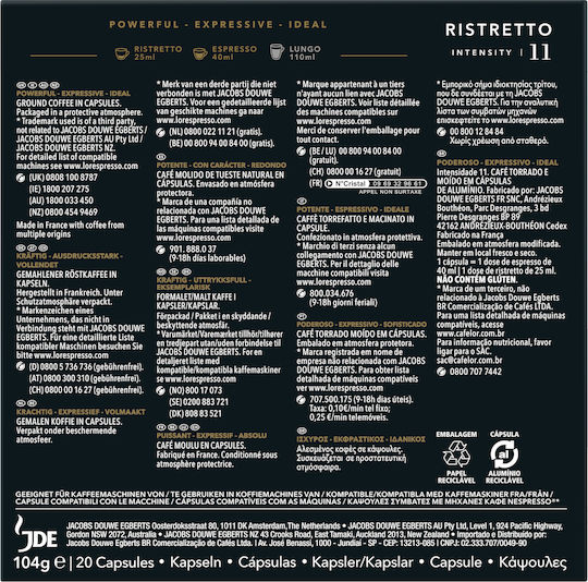 L'Or Κάψουλες Espresso Ristretto Συμβατές με Μηχανή Nespresso 20caps