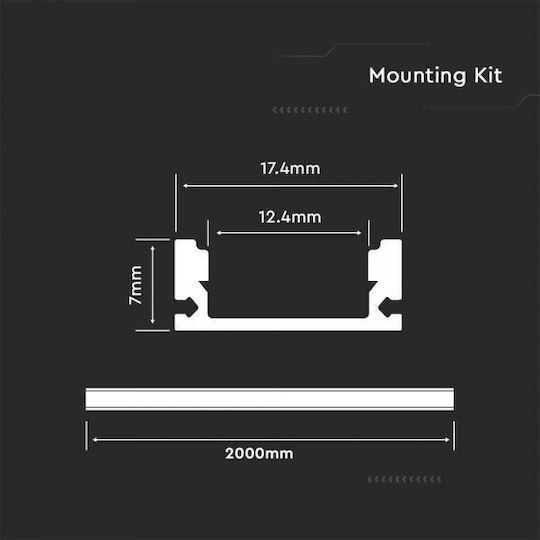 V-TAC În aer liber Profil din Aluminiu pentru Bandă LED cu Opal Acoperire 200x1.7x0.7cm.