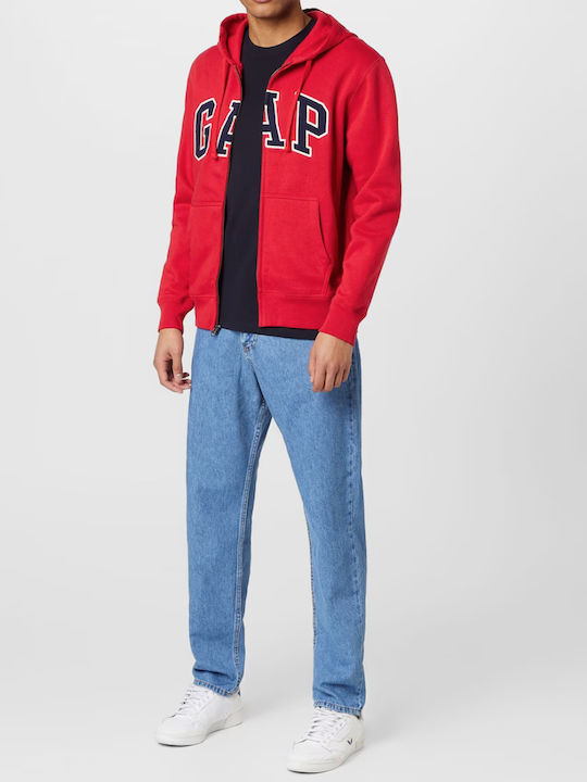 GAP Men's Sweatshirt Jacket with Hood and Pockets Red