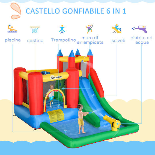 Outsunny Φουσκωτό Fun Castle Κάστρο με Τραμπολίνο & Τσουλήθρα για 3-8 Ετών