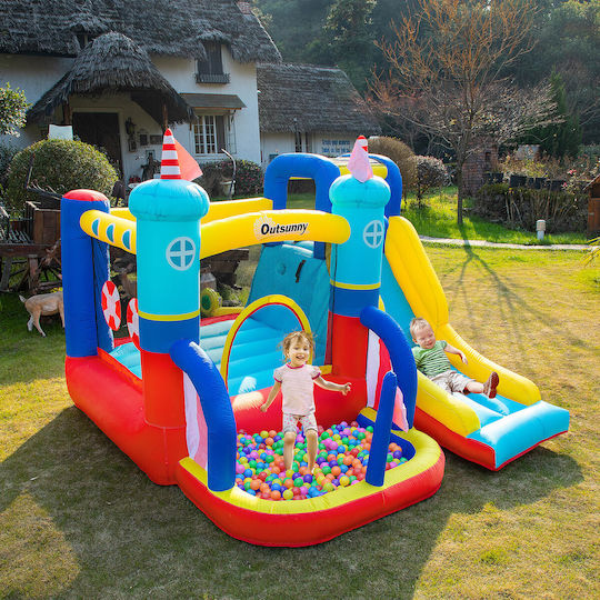 Outsunny Inflatable Bouncy Time Castle with Trampoline and Slide for 3-8 Years