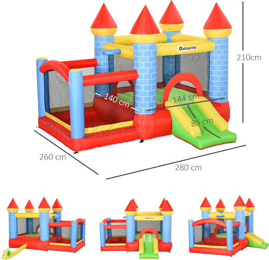 Outsunny Φουσκωτό Giant Castle Κάστρο με Τσουλήθρα για 3-8 Ετών
