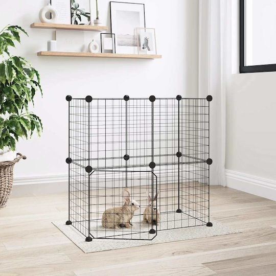 vidaXL Nagetierkäfig Haustierkäfig mit 12 Paneelen + schwarze Tür 70x35x70cm