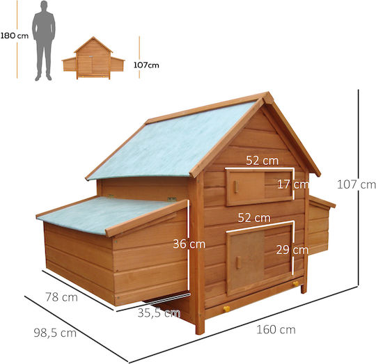 Pawhut Wooden Poultry Coop 2-Level L1.6 x W1.07 x H0.98m