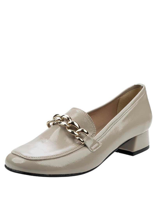 Stefania Patent Leather Beige Low Heels