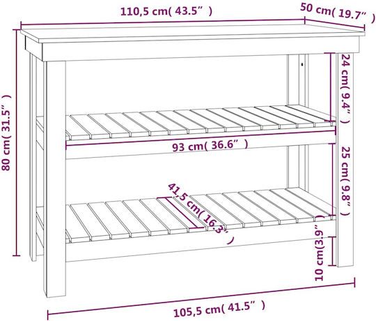 Table Bar from Solid Wood White 110.5x50x80cm