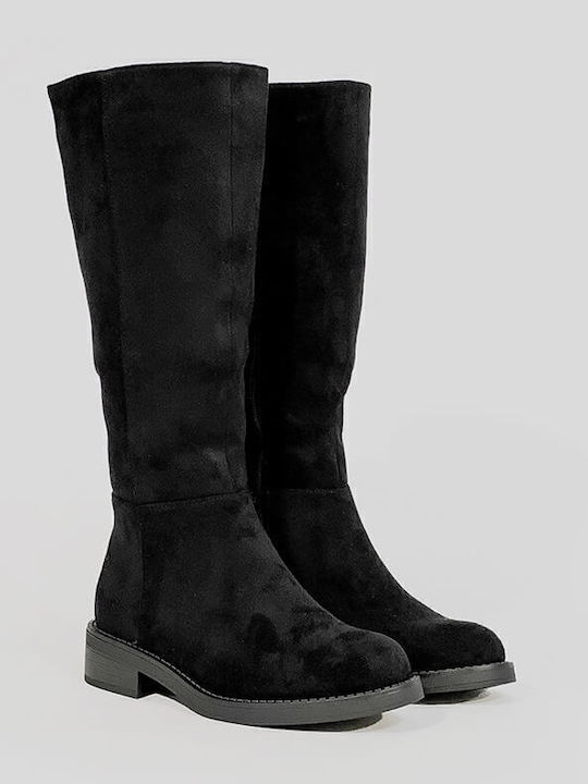 Suede Women's Boots with Zipper Black