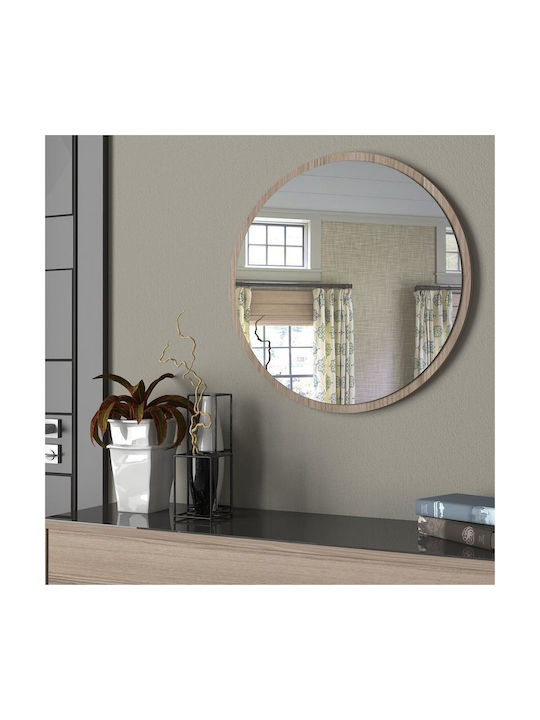 Fylliana Hector Wall Mirror with Grey Oak Wooden Frame Diameter 60cm 1pcs