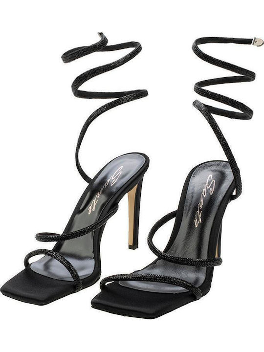Fabric Sandals with Strass Black