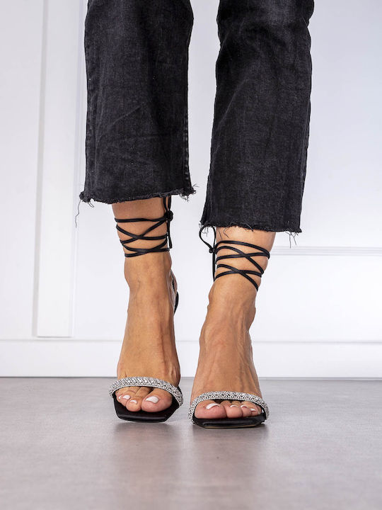 Fabric Sandals with Strass Black