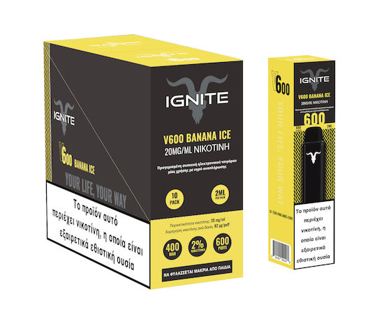 Ignite Ηλεκτρονικό Τσιγάρο μιας Χρήσης Banana Ice 2ml 20mg Μαύρο