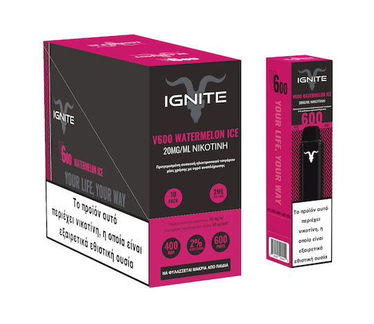 Ignite Einweg-E-Zigarette 600 Einweg-E-Zigaretten Watermelon Ice 2ml 20mg Schwarz