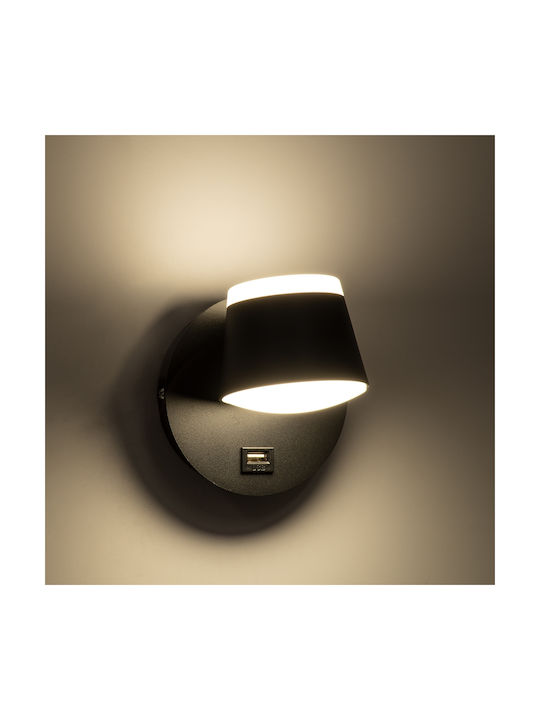 GloboStar Regency Μοντέρνο Φωτιστικό Τοίχου με Ενσωματωμένο LED και Φυσικό Λευκό Φως σε Μαύρο Χρώμα Πλάτους 12cm