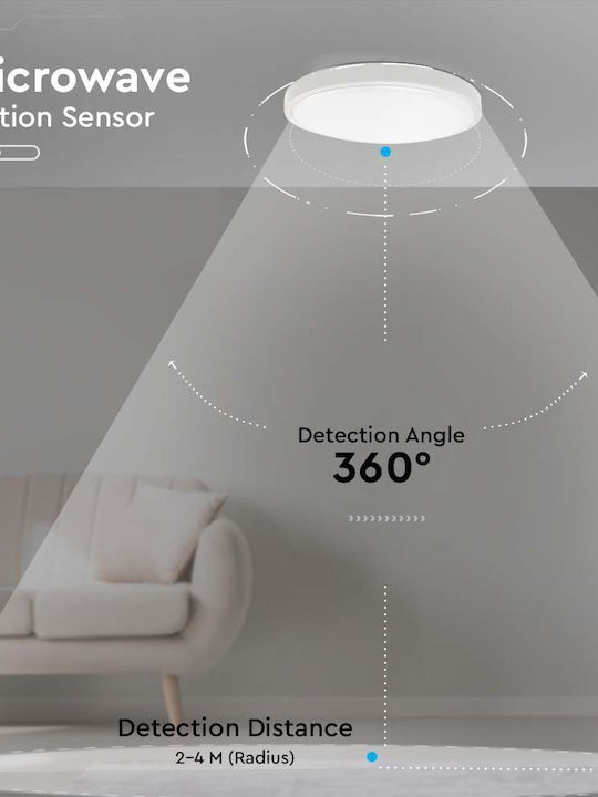 V-TAC Wandmontierte Außen-Deckenleuchte LED IP44 24W mit Warmweiß Licht 29.5x6.5εκ.