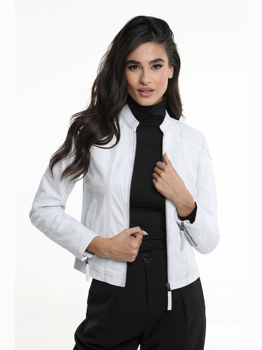 Women's leather jacket white moto/casual CODE: CLIVE