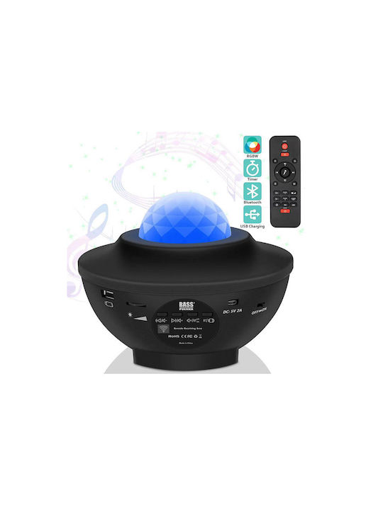 Bass Polska Led Παιδικό Φωτιστικό Projector με Προβολή Αστεριών με Εναλλαγές Χρωματισμών Μαύρο 16.2x16.2x13εκ.