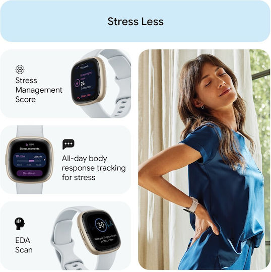 Fitbit Sense 2 Aluminiu Rezistent la apă Smartwatch (Blue Mist/Soft Gold)