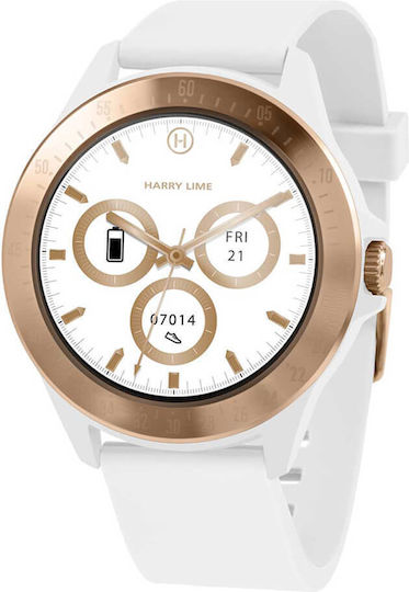 Harry Lime HA07 Aluminum 44mm Smartwatch with Heart Rate Monitor Rose Gold White Silicone