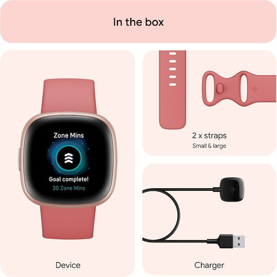 Fitbit Versa 4 Aluminium 41mm Waterproof Smartwatch with Heart Rate Monitor (Pink Sand/Copper Rose)