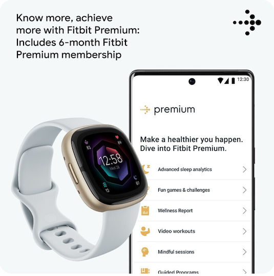 Fitbit Sense 2 Aluminiu Rezistent la apă Smartwatch (Blue Mist/Soft Gold)
