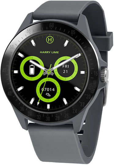 Harry Lime HA07 Aluminium 44mm Smartwatch με Παλμογράφο (Black / Grey Silicone)