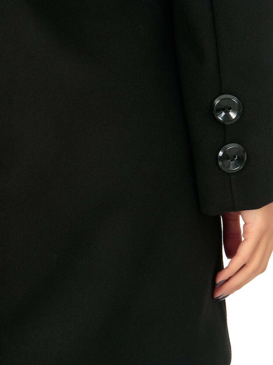 Γυναικείο Μαύρο Παλτό με Κουμπιά