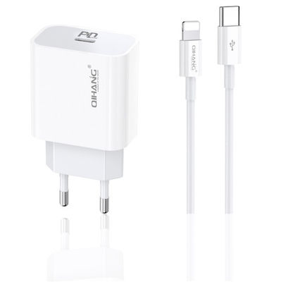 QIHANG Charger with USB-C Port and Cable USB-C - Lightning 20W Power Delivery Whites (QH-Z61)