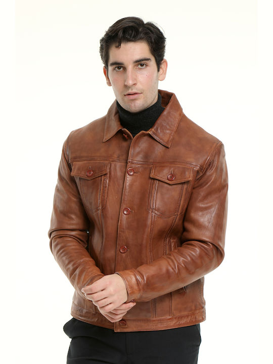 Men's leather tuba jacket with buttons CODE:2558