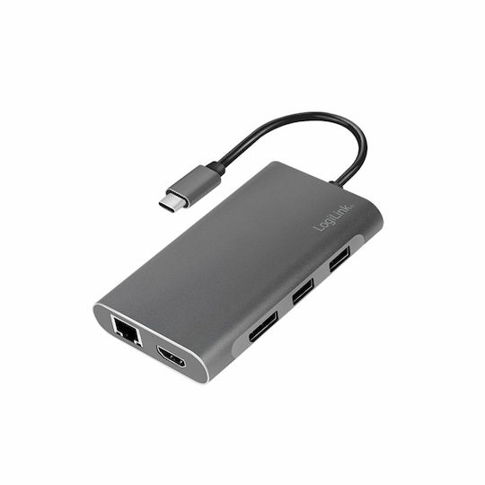 LogiLink USB-C Docking Station with HDMI/DisplayPort 4K PD Ethernet Silver (UA0382)