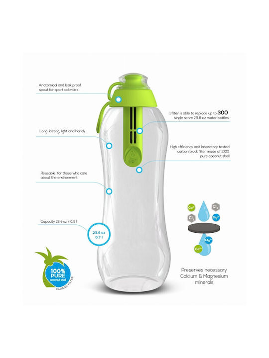 Ecolife Dafi Filter Bottle Πλαστικό Παγούρι με Φίλτρο 500ml Διάφανο/Πράσινο