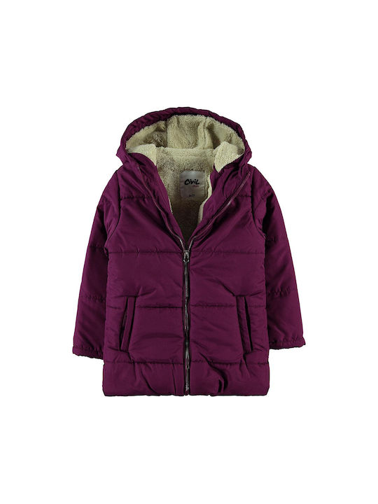 Children's jacket with hood and crimson lining for girls (6-10 years old)