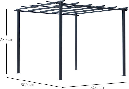 Pergolă De Grădină Din Metal Negru 300x300x230cm