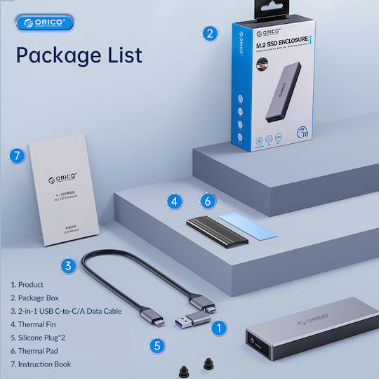 Orico Case for Hard Drive M.2 PCI Express with Connection Type-C Gray
