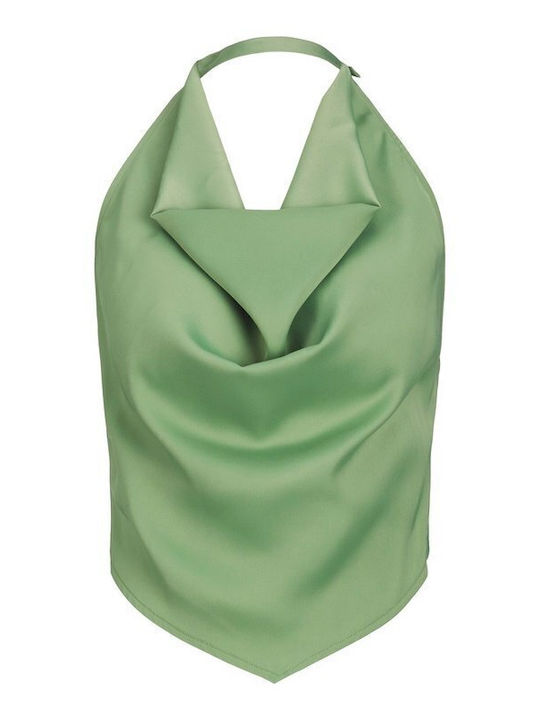 Women's Summer Crop Top Satin Drape Sleeveless Green