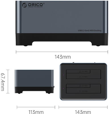 Orico Docking Station pentru 2 Hard Disk-uri SATA 2.5" / 3.5" cu conectivitate USB-C (5828C3-C-EU-GY-BP)