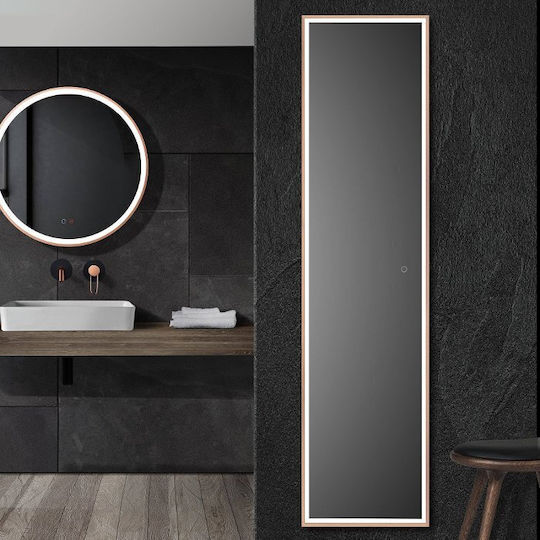 Imex New York Rectangular Bathroom Mirror Led Touch made of Metal 40x160cm Pink Gold