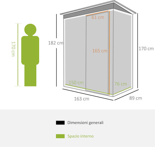 Depozit Metalic De Grădină Negru L1.63xLățime0.89xÎnălțime1.82m