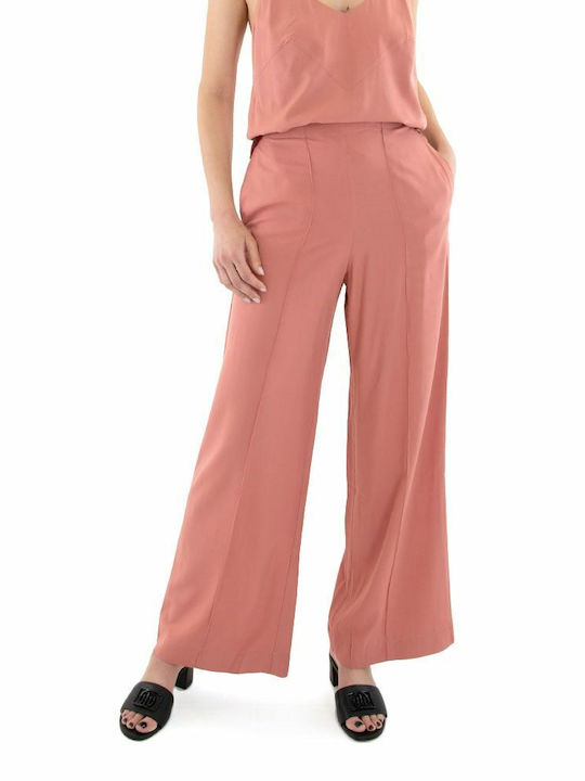 MY T Damen Stoff Palazzo-Hose in Gerader Linie Rosa