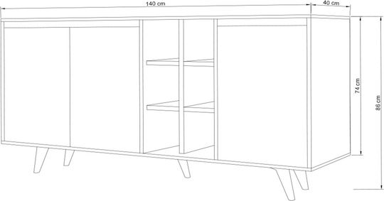 Μπουφές Ξύλινος Καρυδί / Λευκό 140x40x86cm