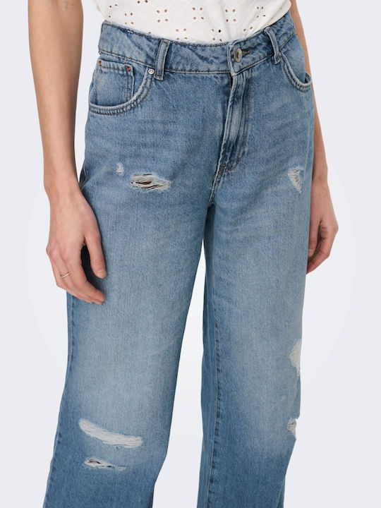 Wide Women's Jean Trousers with Rips in Wide Line