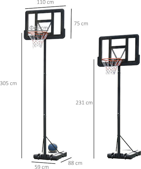 HomCom Adjustable Baskelball Hoop with Stand 231-305cm