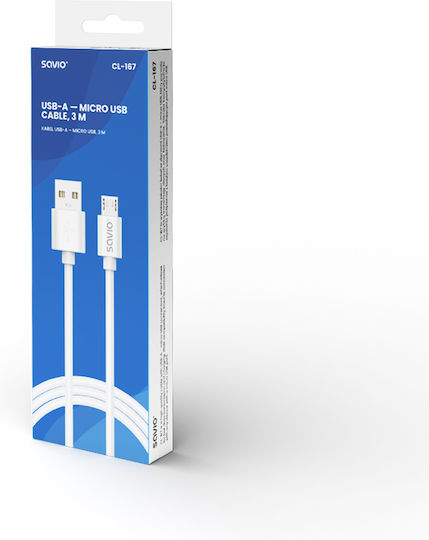 Savio Regular USB 2.0 to micro USB Cable Λευκό 3m (CL-167)