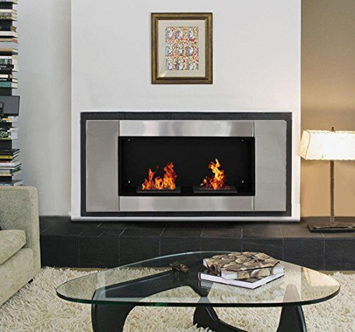 HomCom Indoor Wall Mounted Bioethanol Fireplace Silver 110x14.5x54cm