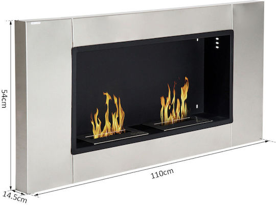 HomCom Indoor Wall Mounted Bioethanol Fireplace Silver 110x14.5x54cm