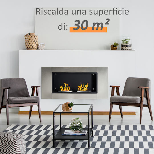 HomCom Indoor Wall Mounted Bioethanol Fireplace Silver 110x14.5x54cm