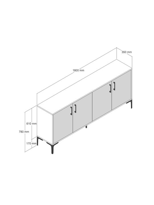 Sideboard Holz Ecru / Karydi 180x35x78cm