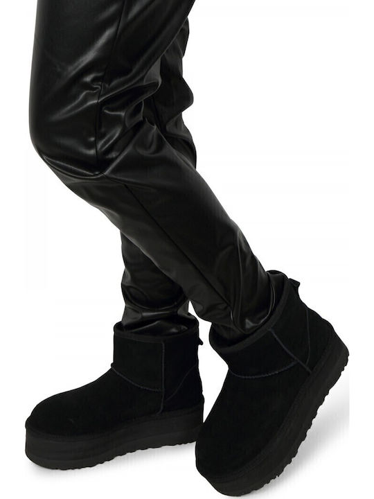 Classic Mini Platform Suede Дамски Ботуши с Козина Черни