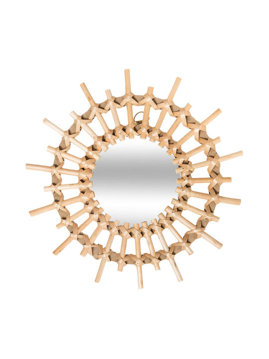 A-s Sun Wall Mirror with Brown Wooden Frame Diameter 27cm 3pcs