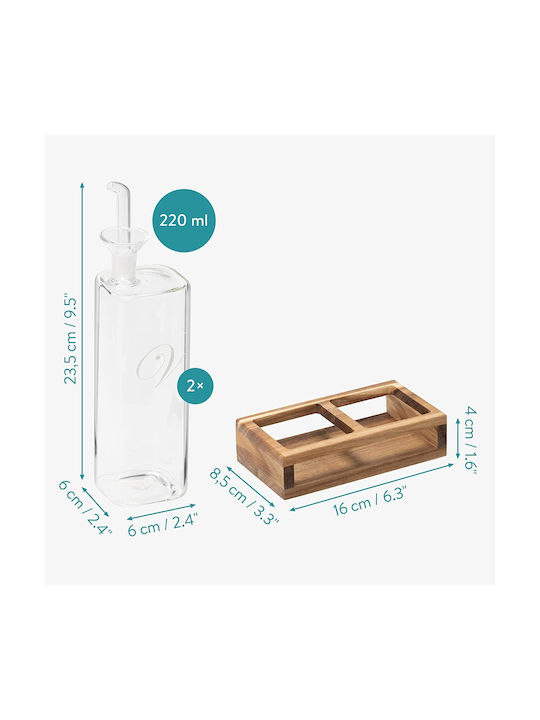 Navaris Vinegar Dispenser Wooden Base Σετ Λαδόξιδο Γυάλινο 220ml