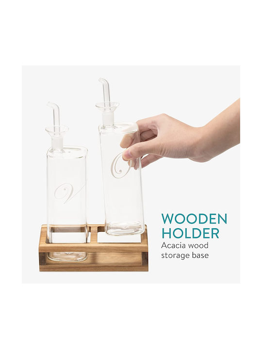 Navaris Vinegar Dispenser Wooden Base Σετ Λαδόξιδο Γυάλινο 220ml